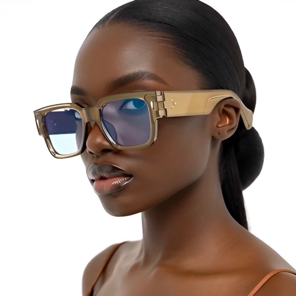 Fashionable Square‎ Sunglasses Translucent Brown Blue Lens Women's Eyewear Gafas